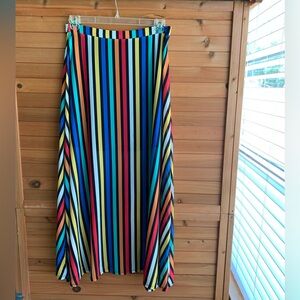 Flowy Striped Rainbow Maxi Skirt - Size Large